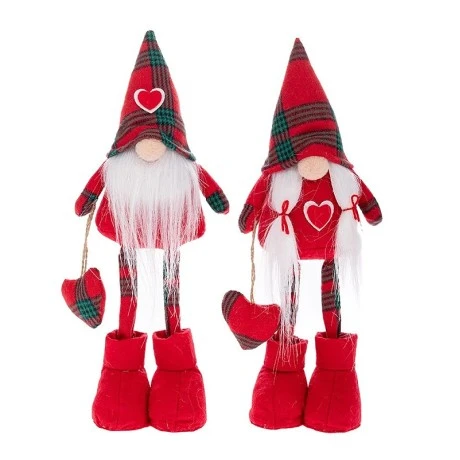 XMAS SET 2 RED FABRIC FOLDABLE GNOME WITH HEART 30CM