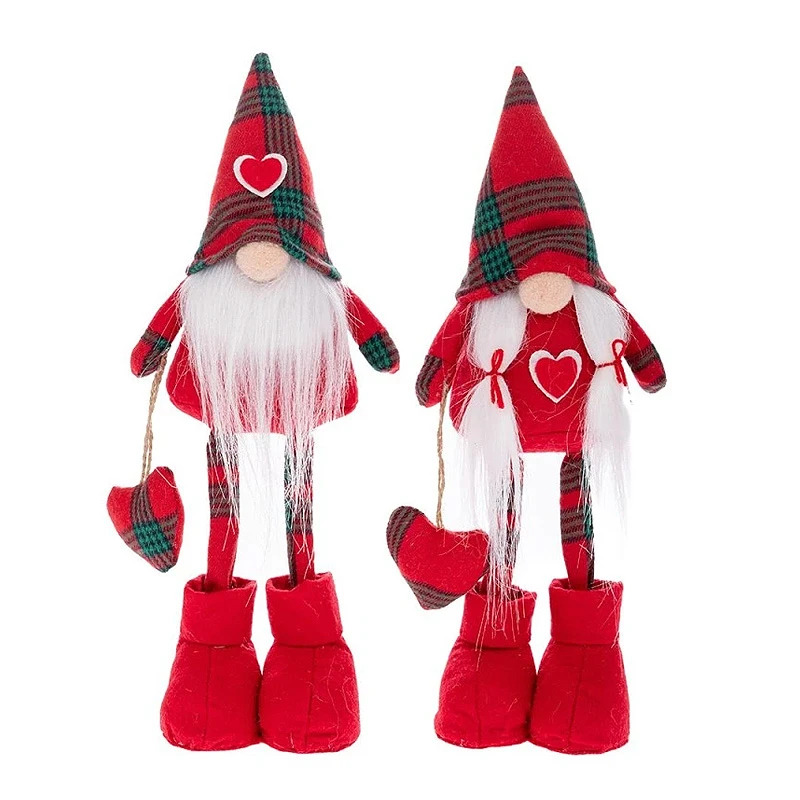XMAS SET 2 RED FABRIC FOLDABLE GNOME WITH HEART 30CM