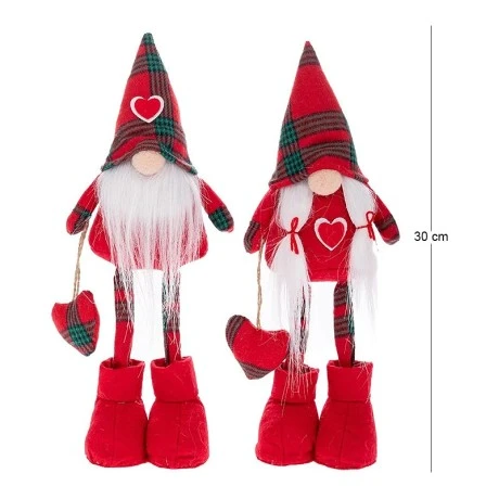 XMAS SET 2 RED FABRIC FOLDABLE GNOME WITH HEART 30CM