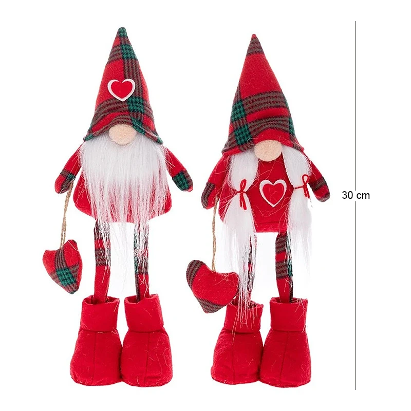 XMAS SET 2 RED FABRIC FOLDABLE GNOME WITH HEART 30CM