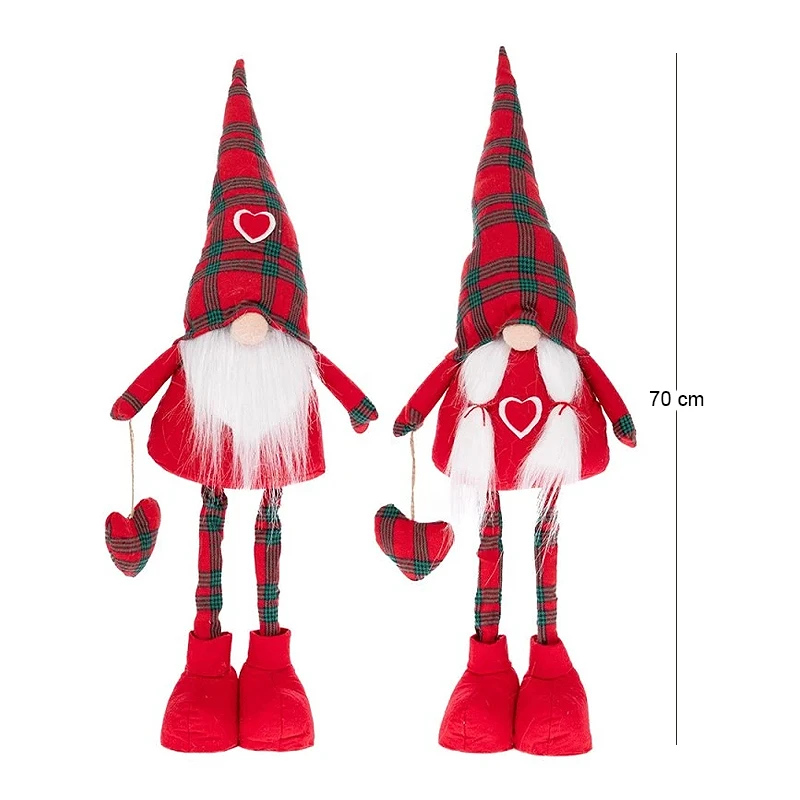 XMAS SET 2 RED FABRIC FOLDABLE GNOME WITH HEART 70CM