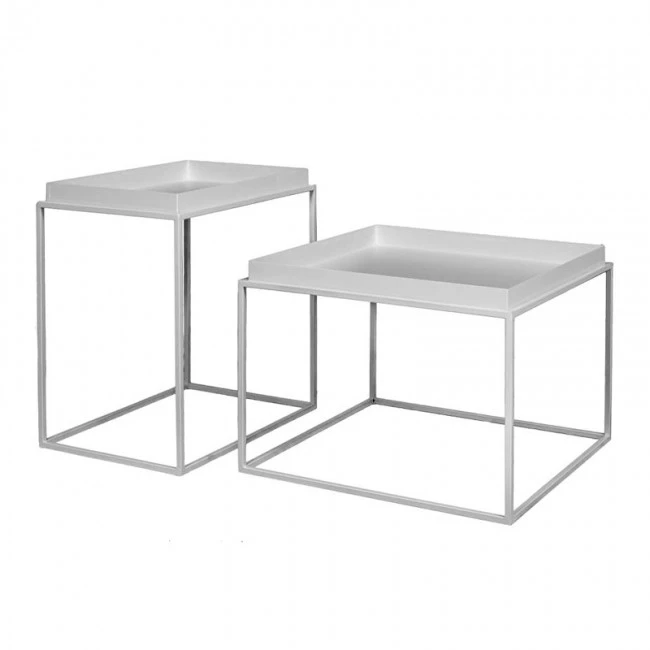 DECO WHITE METALLIC TABLE SET 2 60X60X40