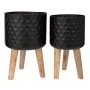 SET 2 BLACK METAL FLOWER POT WITH WOODEN LEGS 28X43 25X41CM