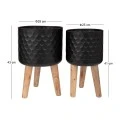 SET 2 BLACK METAL FLOWER POT WITH WOODEN LEGS 28X43 25X41CM