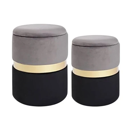 SΕΤ 2 BLACK GREY AND GOLD WOODEN STOOL 40x40x45 35x35x40CM