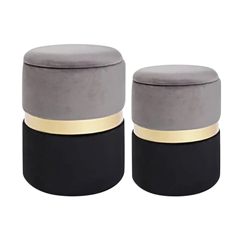 SΕΤ 2 BLACK GREY AND GOLD WOODEN STOOL 40x40x45 35x35x40CM