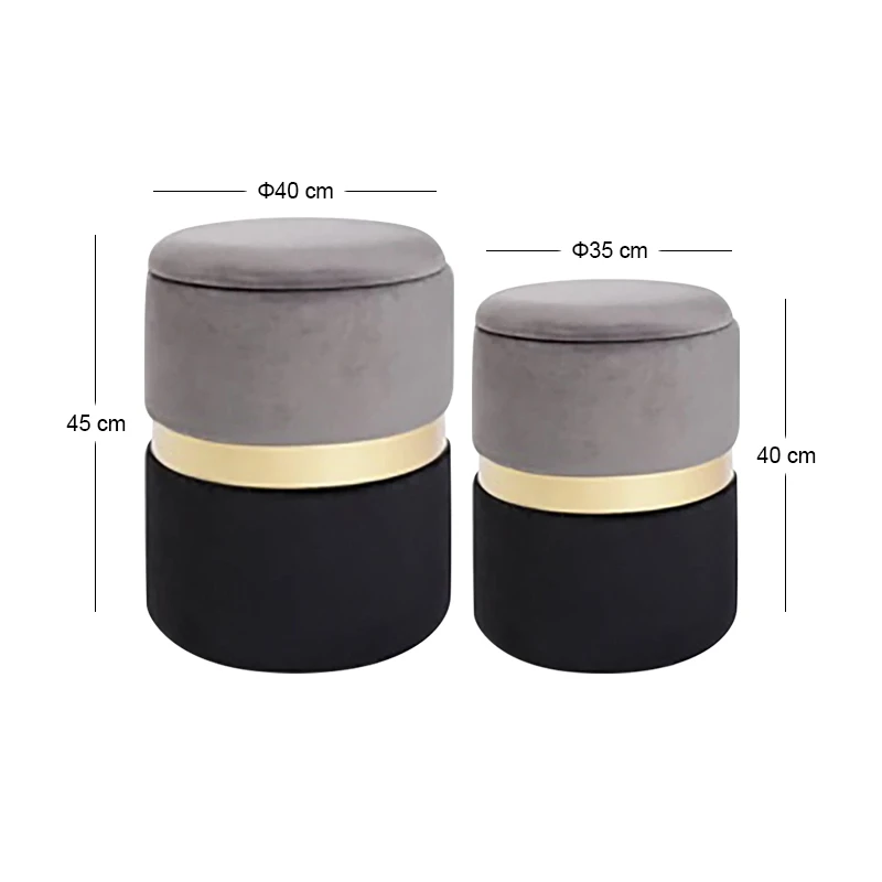 SΕΤ 2 BLACK GREY AND GOLD WOODEN STOOL 40x40x45 35x35x40CM