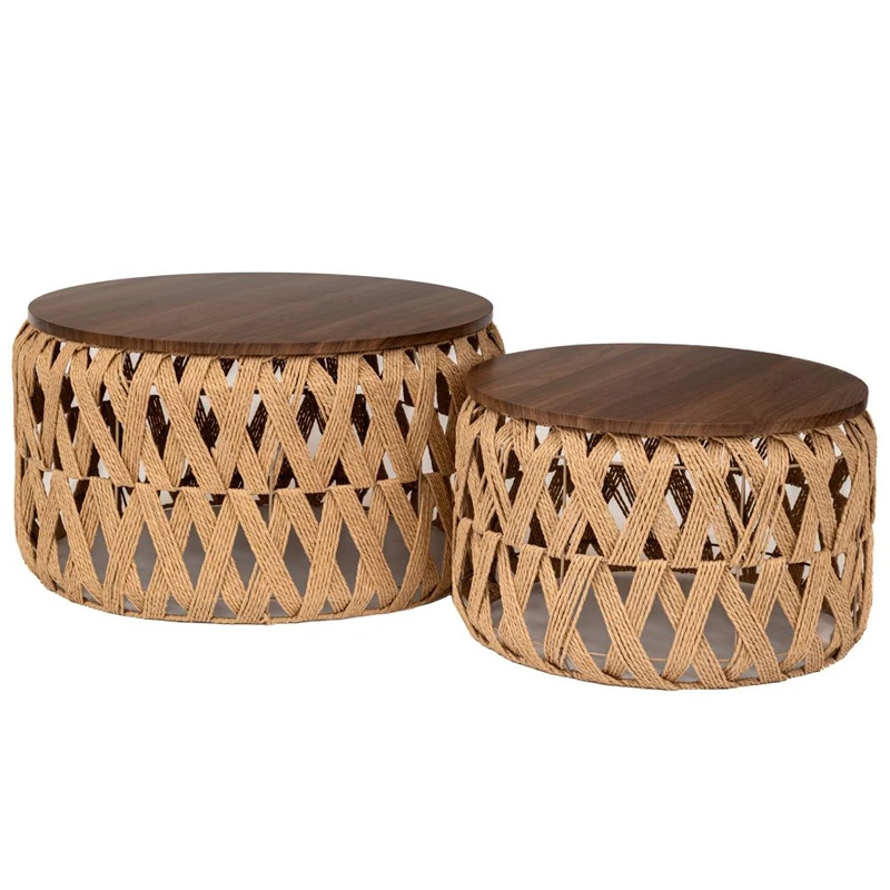 SET 2 KNITTED ROPE STOOL 70X39 55X30CM