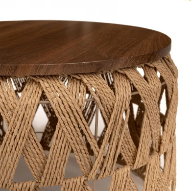 ΣΕΤ 2 ΠΛΕΧΤΟ ΣΚΑΜΠΩ-ΤΡΑΠΕΖΑΚΙ ΚΑΦΕ Φ70Χ39 Φ55Χ32ΕΚ ΣΤΡΟΓΓΥΛΟ ΜΕ ΞΥΛΙΝΗ ΕΠΙΦΑΝΕΙΑ