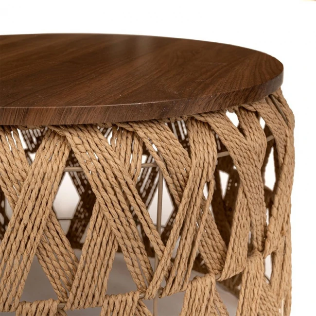 ΣΕΤ 2 ΠΛΕΧΤΟ ΣΚΑΜΠΩ-ΤΡΑΠΕΖΑΚΙ ΚΑΦΕ Φ70Χ39 Φ55Χ32ΕΚ ΣΤΡΟΓΓΥΛΟ ΜΕ ΞΥΛΙΝΗ ΕΠΙΦΑΝΕΙΑ