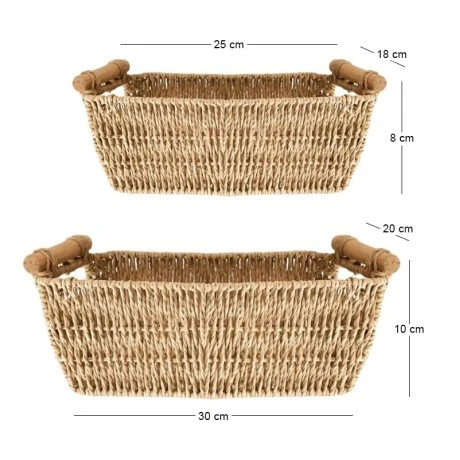 SET 2 NATURAL ROPE BASKET 30X20X10  25X18X8CM