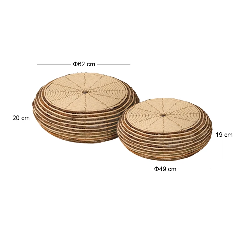 SET 2 NATURAL ROPE FLOOR PILLOW 62X20 46X19CM
