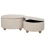 SET 2 CREAM FABRIC STOOL WITH STORAGE SPACE AND WOODEN BASE 83X83X42  63X63X35CM