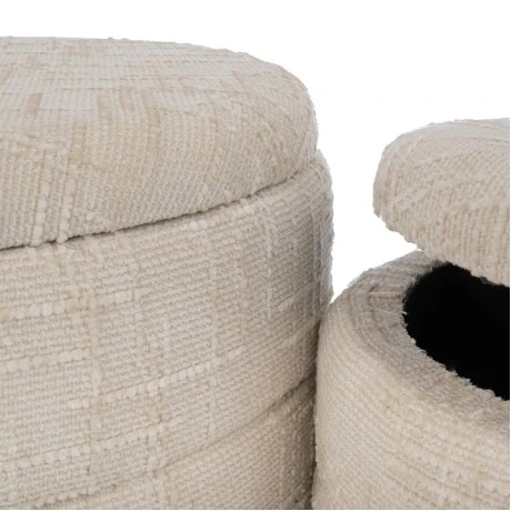 SET 2 CREAM FABRIC STOOL WITH STORAGE SPACE AND WOODEN BASE 83X83X42  63X63X35CM