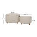 SET 2 CREAM FABRIC STOOL WITH STORAGE SPACE AND WOODEN BASE 83X83X42  63X63X35CM