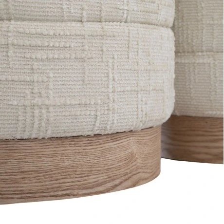 SET 2 CREAM FABRIC STOOL WITH STORAGE SPACE AND WOODEN BASE 42X40X40  35X35X34CM