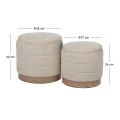 SET 2 CREAM FABRIC STOOL WITH STORAGE SPACE AND WOODEN BASE 42X40X40  35X35X34CM