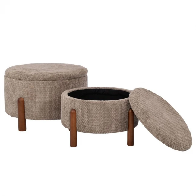 SET 2 ELEPHANT CIRCLE STOOL ON WOODEN LEGS AND INSIDE STORAGE D56X35CM D45X30CM