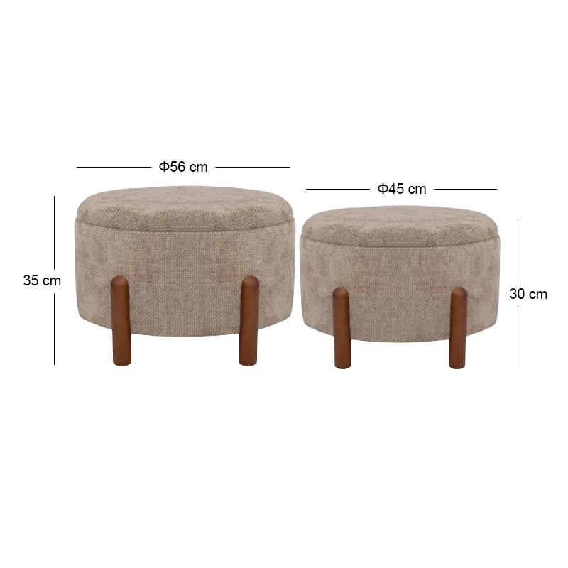 SET 2 ELEPHANT CIRCLE STOOL ON WOODEN LEGS AND INSIDE STORAGE D56X35CM D45X30CM