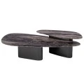 SET 2 GREY METAL TABLES WITH GREY BROWN MARBLE SURFACE 144X75X47CM