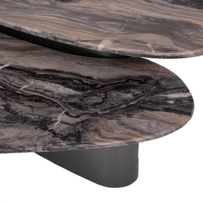 ΣΕΤ 2 ΤΡΑΠΕΖΑΚΙΑ ΓΚΡΙ ΜΕΤΑΛΛΙΚΑ 144Χ75Χ47ΕΚ ΜΕ ΓΚΡΙ ΚΑΦΕ ΜΑΡΜΑΡΙΝΗ ΕΠΙΦΑΝΕΙΑ