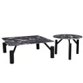 SET 2 BLACK METAL TABLES WITH BLACK MARBLE SURFACE 90X90X35CM D60X42CM