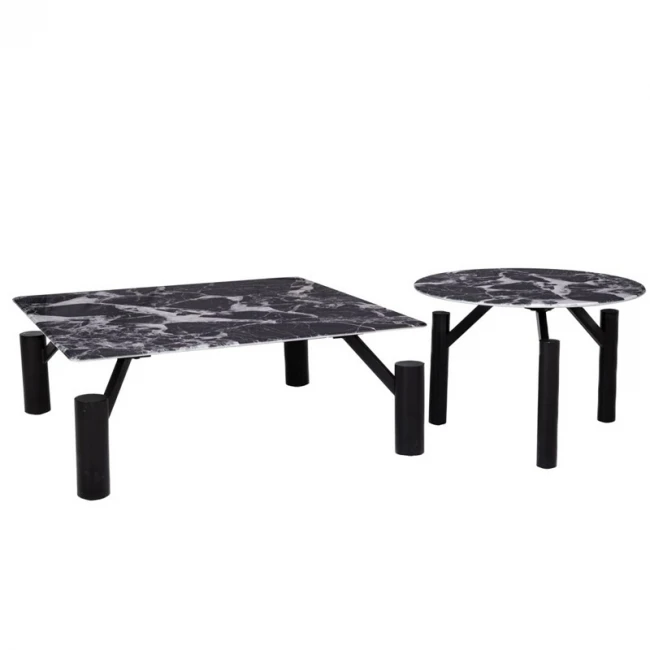 ΣΕΤ 2 ΤΡΑΠΕΖΑΚΙΑ ΜΑΥΡΑ ΜΕΤΑΛΛΙΚΑ 90Χ90Χ35 Φ60Χ42ΕΚ ΜΕ ΜΑΥΡΗ ΜΑΜΑΡΙΝΗ ΕΠΙΦΑΝΕΙΑ