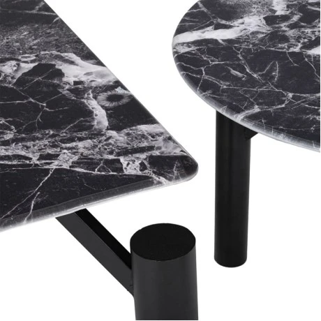 SET 2 BLACK METAL TABLES WITH BLACK MARBLE SURFACE 90X90X35CM D60X42CM