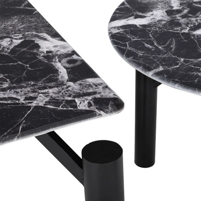 ΣΕΤ 2 ΤΡΑΠΕΖΑΚΙΑ ΜΑΥΡΑ ΜΕΤΑΛΛΙΚΑ 90Χ90Χ35 Φ60Χ42ΕΚ ΜΕ ΜΑΥΡΗ ΜΑΜΑΡΙΝΗ ΕΠΙΦΑΝΕΙΑ