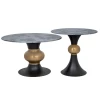 SET 2 BLACK GOLD METAL TABLES WITH BLACK AND WHITE CERAMIC SURFACE (MARBLE EFFECT) D80X47 D60X56