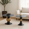 SET 2 BLACK GOLD METAL TABLES WITH BLACK AND WHITE CERAMIC SURFACE (MARBLE EFFECT) D80X47 D60X56