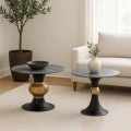 SET 2 BLACK GOLD METAL TABLES WITH BLACK AND WHITE CERAMIC SURFACE (MARBLE EFFECT) D80X47 D60X56