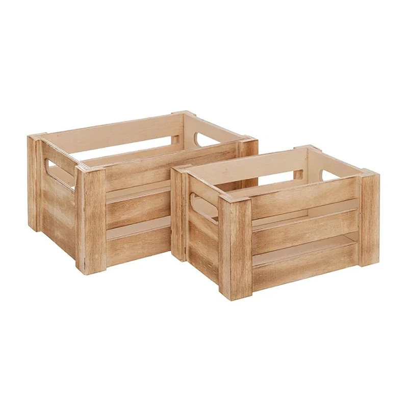 SET 2 NATURAL WOODEN CRATE 18X12X9 15X10X8CM
