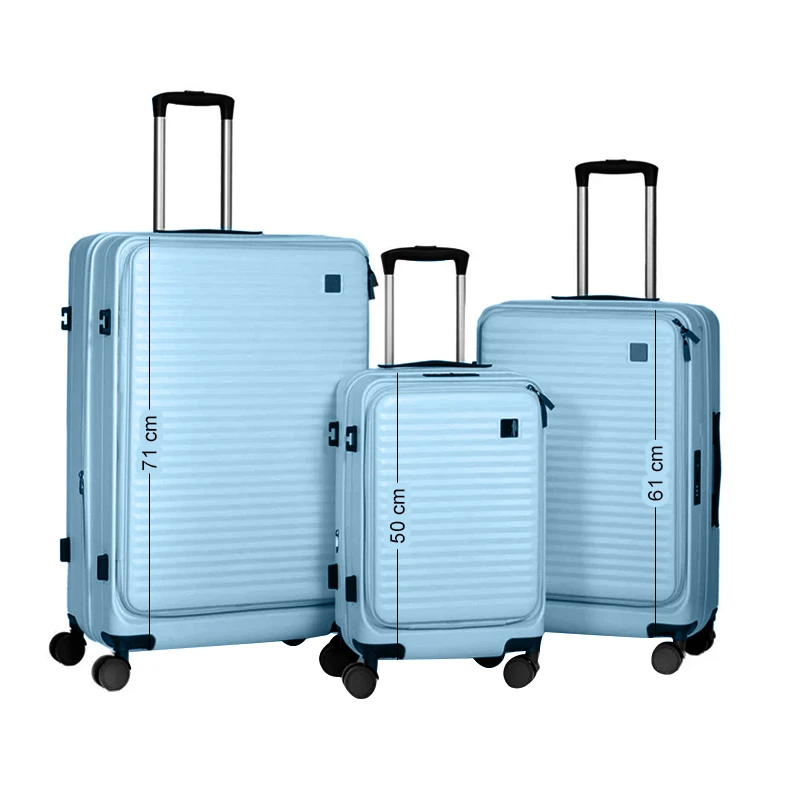 SET 3 BLUE SUITCASE WITH WHEELS 50 61 71CM