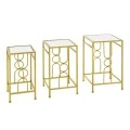 SΕΤ 3 GOLD METAL SIDE TABLE WΙΤΗ MIRROR TOP 35Χ60 30Χ55 25Χ50CM