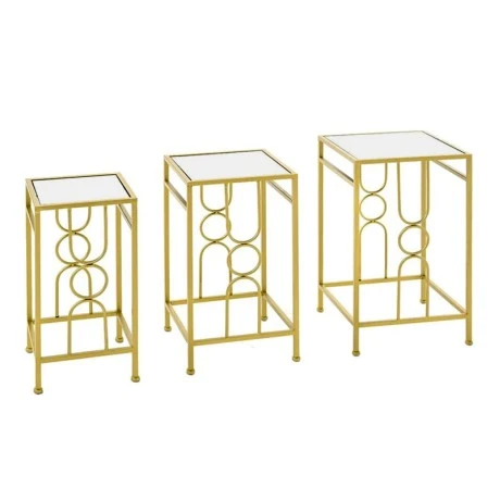 SΕΤ 3 GOLD METAL SIDE TABLE WΙΤΗ MIRROR TOP 35Χ60 30Χ55 25Χ50CM