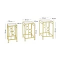 SΕΤ 3 GOLD METAL SIDE TABLE WΙΤΗ MIRROR TOP 35Χ60 30Χ55 25Χ50CM