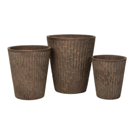 SET 3 BROWN FIBER CEMENT POT 30X33 37X42 44X50CM