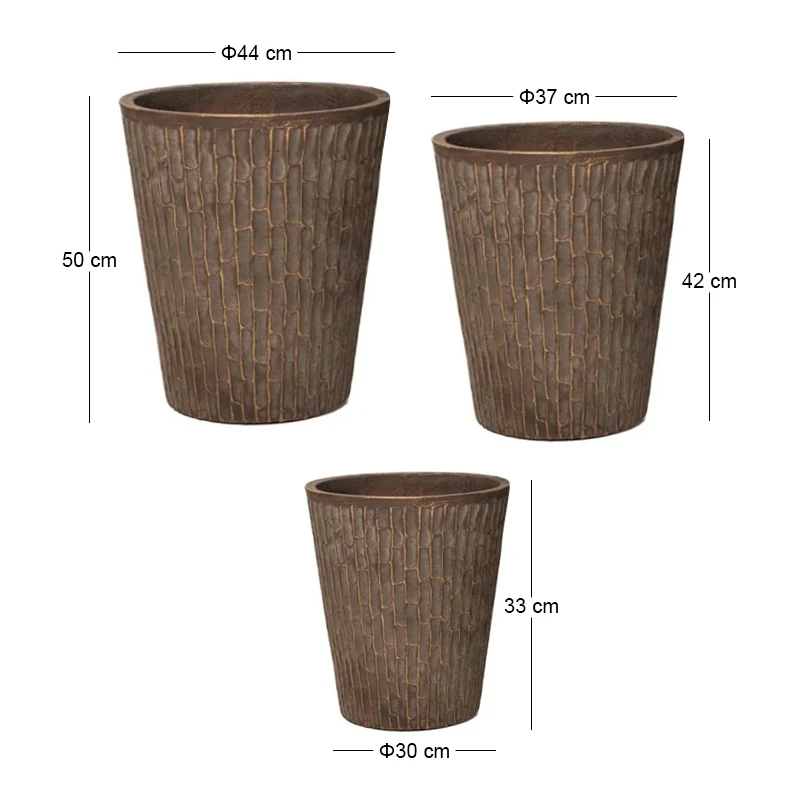 SET 3 BROWN FIBER CEMENT POT 30X33 37X42 44X50CM
