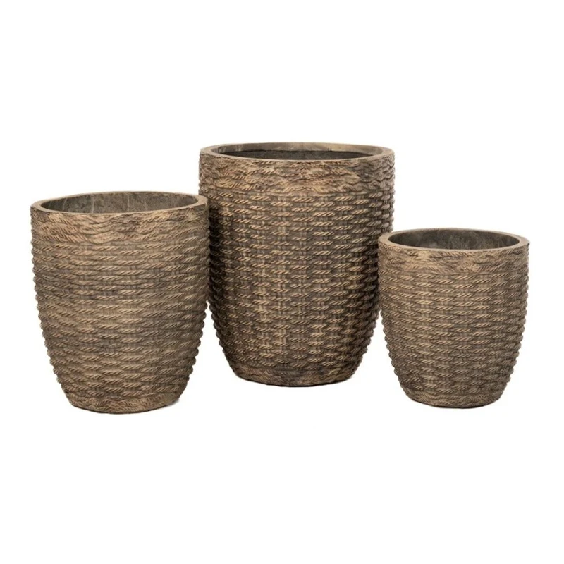 SET 3 BROWN FIBER CEMENT POT 31X33 37X42 44X50CM