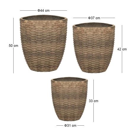 SET 3 BROWN FIBER CEMENT POT 31X33 37X42 44X50CM