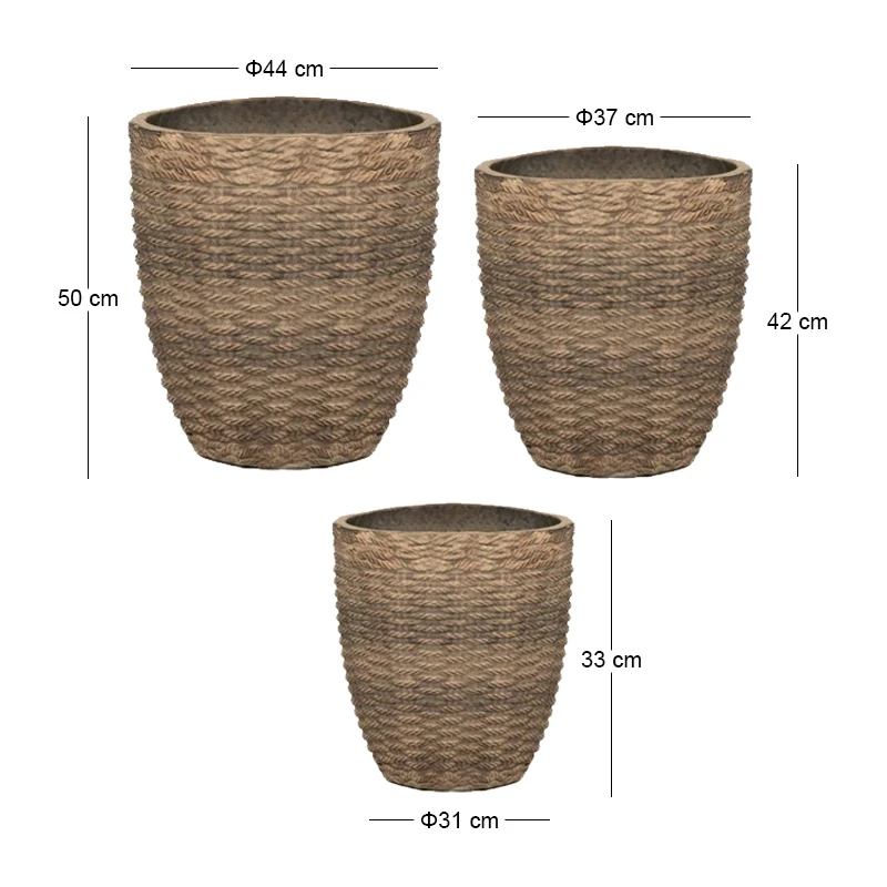 SET 3 BROWN FIBER CEMENT POT 31X33 37X42 44X50CM