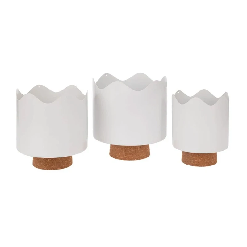 SET 3 WHITE METAL FLOWER POT WITH FELT BASE  D19X21 D17X19 D14X17CM