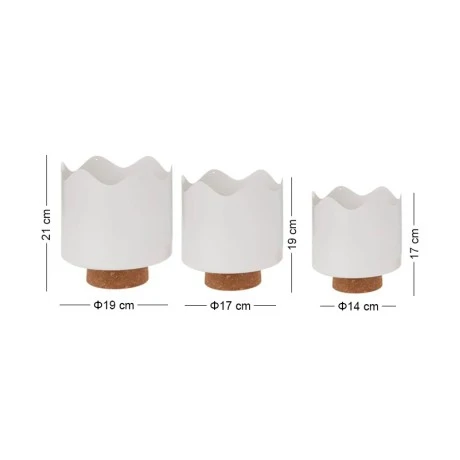SET 3 WHITE METAL FLOWER POT WITH FELT BASE  D19X21 D17X19 D14X17CM