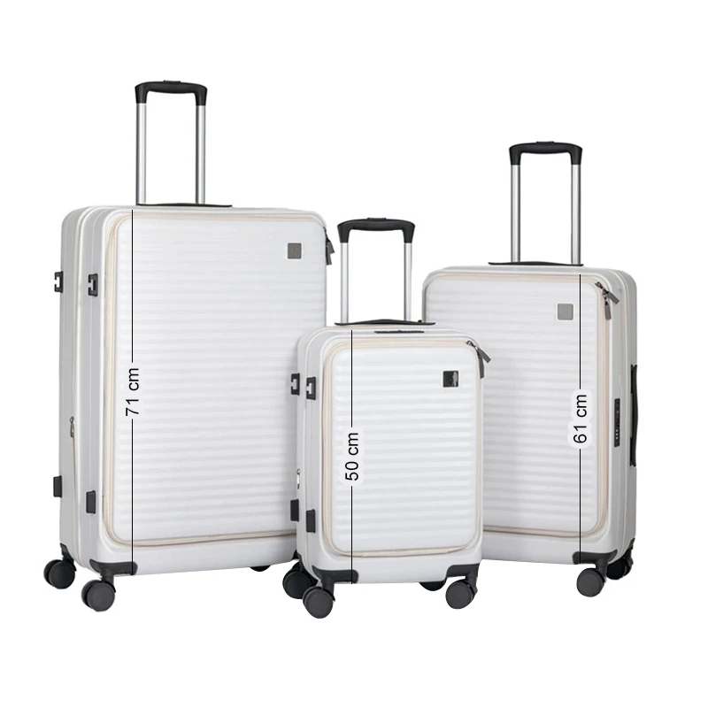 SET 3 WHITE SUITCASE WITH WHEELS 50 61 71CM