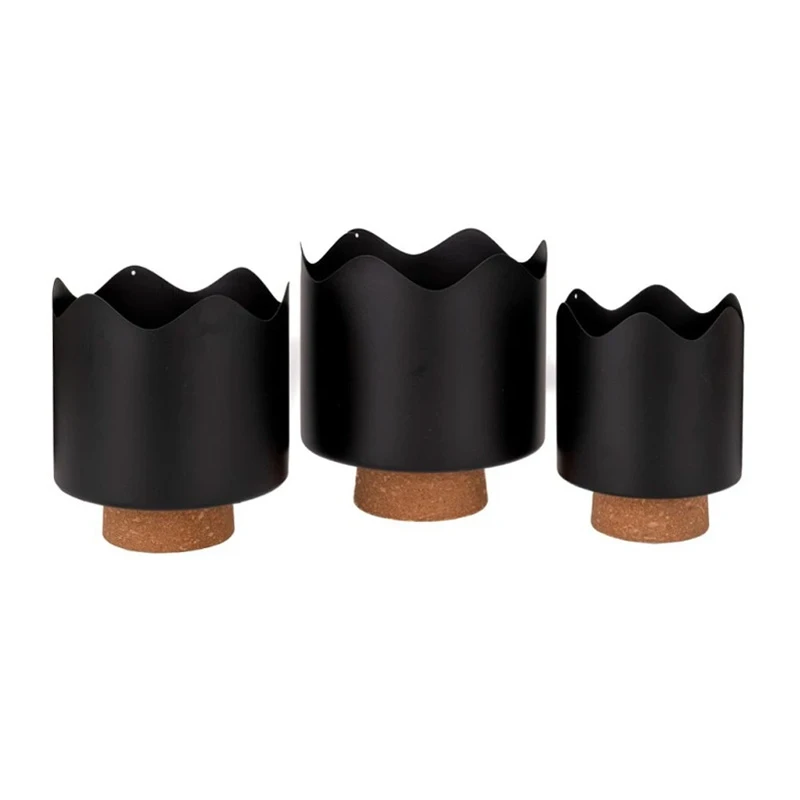 SET 3 BLACK METAL FLOWER POT WITH FELT BASE  D19X21 D17X19 D14X17CM