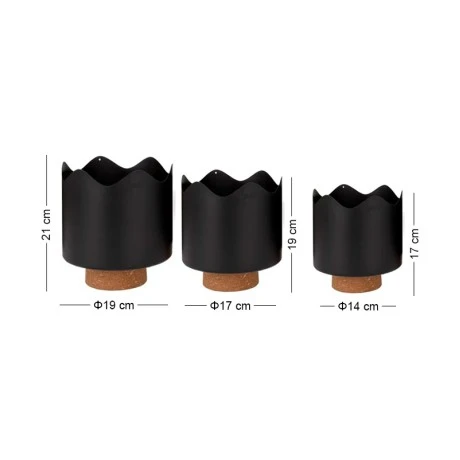SET 3 BLACK METAL FLOWER POT WITH FELT BASE  D19X21 D17X19 D14X17CM