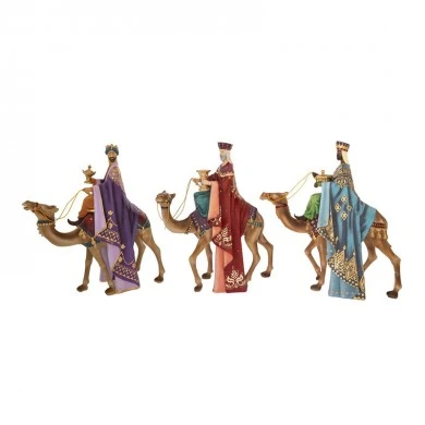XMAS SET 3 MULTICOLOR RESIN KINGS NATIVITY FIGURES ON CAMELS 38X17X46 42X18X46 41X16X46CM