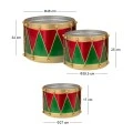 SET 3 GREEN RED METAL DRUMS XL:46Χ46Χ34 L:39,5Χ39,5Χ25 S:27Χ27Χ17CM