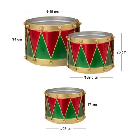 SET 3 GREEN RED METAL DRUMS XL:46Χ34 L:39,5Χ25 S:27Χ17CM